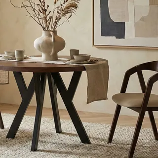 Dekori Möbel Runder Ausziehbarer Tisch für Esszimmer mit Holzbeinen, Pero, Loft-Stil, Skandinavische, Durchmesser Varianten: von 90 bis 220 cm (Eiche Lefkas/Schwarz, 90/140 cm)