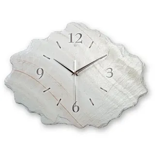 Kreative Feder Wanduhr Design-Wanduhr aus Stein (Beton) „Marmor-Optik weiß“ (Funk- oder Quarzuhrwerk; ohne Ticken; elegant, außergewöhnlich, modern) weiß