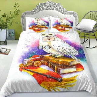 FABTOP Eule Bettwäsche 135x200 Winter Kinder Bettbezug Mit Kissenbezug Bettwäsche-Set Bettbezug Eule 3D, Mikrofaser Niedlichem Eulen-Print Bettwäsche (9,135x 200 cm)