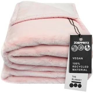 Zoeppritz The Blanket – Extra weiche Decke aus recyceltem Polyester, vegan, beidseitige Felloptik, Allergiker geeignet, Meander Design (Rose, 150x200cm)