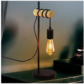 Nettlife Tischleuchte Holz Nachttischlampe Vintage Schwarz E27 Industrial Rustikal, mit Schalter, LED wechselbar, Wohnzimmer Schlafzimmer schwarz 48 cm