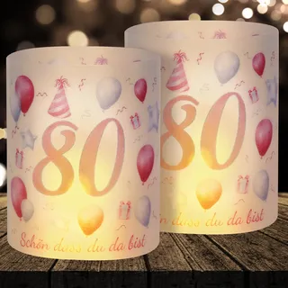 16 Windlichter Tischdeko Deko 80 Geburtstag Frauen Happy Birthday 80. Geburtstag Tischdeko für Partys, Taufen, Kommunionen, Mitzvahs Teelicht oder Kerzen Deko (Pink)