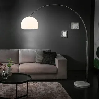 CAGÜ Design Retro Lounge Bogenlampe LUXX Weiß & Chrom glänzend mit Marmorfuß Weiß 175-205cm Höhe verstellbar mit externem Dimmer