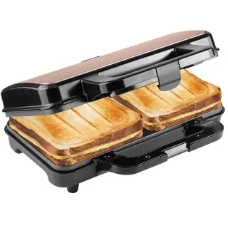 Bestron XL Sandwichmaker, Sandwich-Toaster für 2 Sandwiches in Muschelform, ideal für American Sandwich, inkl. automatischer Temperaturregelung & Bereitschaftsanzeige, Farbe: Schwarz,Kupfer