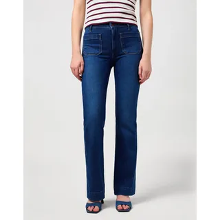 Wrangler Bootcut-Jeans "Flare", Damen, Gr. 29, Länge 34, blau (schwarz wash), Denim/Jeans, Obermaterial: 91% Baumwolle, 5% Polyester, 4% Elasthan, unifarben, ausgestellt lang, Jeans, im Retro-Design mit ausgestelltem Bein