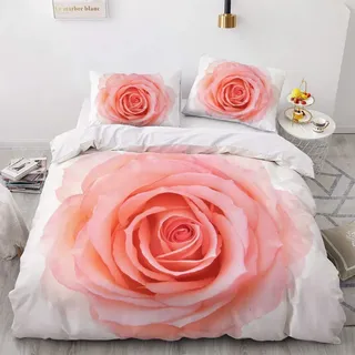 Luowei Bettwäsche Blumen 220x240cm Rosa Rosen Blüten Bettwäsche-Set für Einzelbett Weiche Microfaser 3D Bettbezug mit Reißverschluss und 2 Kissenbezüge 80 x 80cm