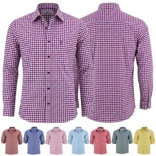 German Wear Trachtenhemd GW120x Trachtenhemd Langarm hemd Trachtenmode Hemd lila L