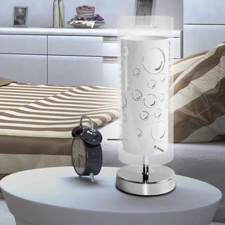 Tischleuchte Glas weiß Nachttischleuchte Schlafzimmer Tischlampe Glasschirm, Motiv Luftblasen, Fernbedienung dimmbar, 1x RGB LED 3,5W 320Lm warmweiß, DxH 12x34 cm