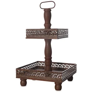 Mucola - Etagere 2 Stöckig Servierplatte Etagen Metall Braun Vintage Standetagere Xxl 52