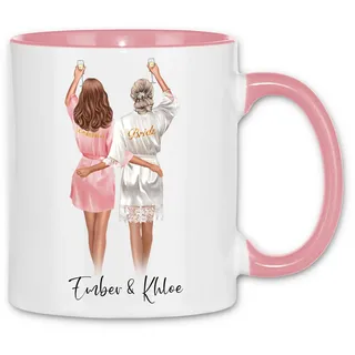 wowshirt Tasse Trauzeugin Personalisiert mit Name Brautjungfer & Braut für Freundinnen Brautjungfern & Brautparty, Farbe:White - Pink