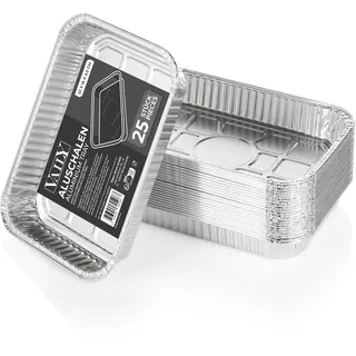 Vaily Alu Tropfschalen Klein 25er Pack - Veggie Aluschalen Grillschalen - Zubehör für Gasgrill, Kohlegrill & Elektrogrill als Fettauffangschale - 22 x 15 cm