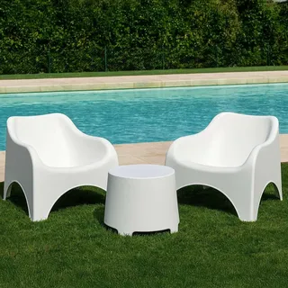 Dmora Garten Lounge Set Cormons Weiß, 2-Sitzer mit Tisch - Weiß