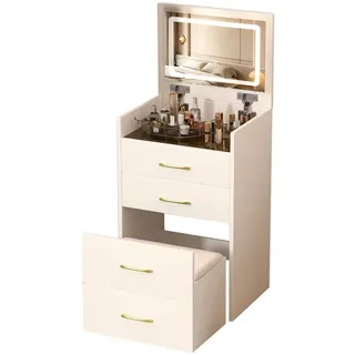 Yorbay Schminktisch mit Spiegel, 3 Schubladen & Ablagehocker,Eck-Schminktisch-Set weiß