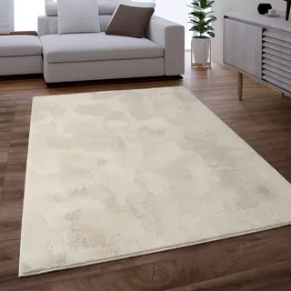Paco Home Teppich Wohnzimmer Kunstfell Shaggy Hochflor Flauschig Soft Einfarbig Creme, Grösse:80x150 cm