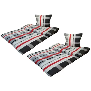 MB Warenhandel24 Bettwäsche Seersucker Microfaser 4 teilig Doppelpack Spar Set mit Reißverschluss 2X 135x200 cm + 2X 80x80 cm (Robert)