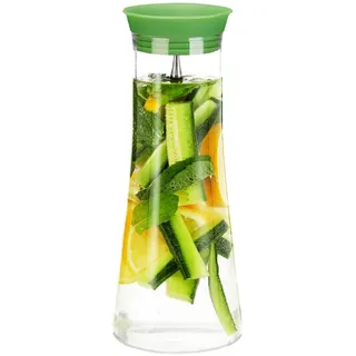 Relaxdays 2 x Glaskaraffe zylindrisch, 1 Liter, Gastro, Edelstahl Ausgießer, feines Kristallglas, spülmaschinenfest, klar