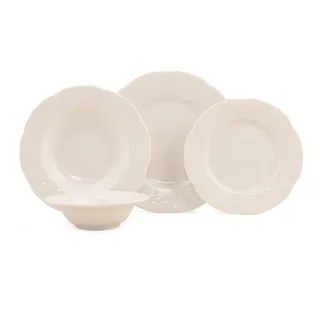 Elegantes 24-teiliges Speiseservice, 100% Porzellan, cremefarben | Inklusive Servierteller, Schüsseln und Desserttellern | Spülmaschinen- und mikrowellengeeignet