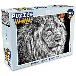MuchoWow Puzzle Porträt - Löwe - Schwarz und weiß, 1000 Puzzleteile, Foto-Puzzle, Bilderrätsel, Puzzlespiele, Klassisch schwarz 48 cm x 68 cm x 2 cm