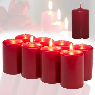 Candelo 8er Set Kerzen Weihnachten Ambiente Stumpenkerzen Bordeaux - 4,8cm x 8cm - Weihnachtskerzen Adventskranz - Advent Kerze Weihnachtsdekoration