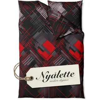 NYALETTE Bettwäsche 135x200 Baumwolle Bettwäsche-Sets Premium Rot Schwarz Grau