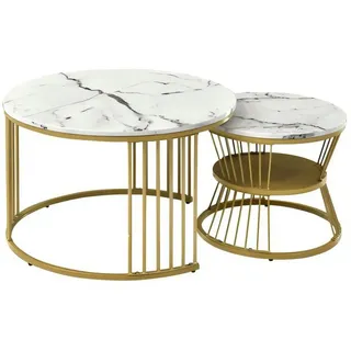 Odikalo Couchtisch Nesting Teetisch Satz Marmor Rund Goldene Frame Weiss/Schwarz/Kombi weiß