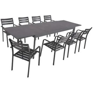 Alu Tischgruppe NEREA Set 9-tlg Garten Sitzgruppe Outdoor Schwarz Metall Möbel