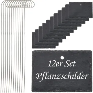 Gartenstecker Schieferschild 12er Set | 10x40x4,5cm Edelstahl Schiefer Erdspieß | Schilder zum Beschriften für Pflanzen Kräuter Beete | abwischbar wiederverwendbar