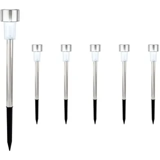 Lumineo LED Solarleuchte 24cm Edelstahl/Kunststoff Dauerbetrieb 6h Kaltweiß 6er Set - Solar Gartenleuchte Solarstecker Stableuchte - für Außen Garten Balkonkasten - Solarlampen & Gartenbeleuchtung