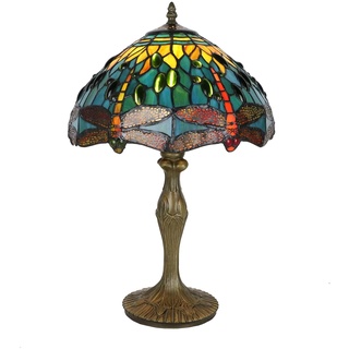 Tokira Tiffany Vintage Tischlampe Grün, E27 Deco Jugendstil Tischlampe, 50 Hoch DIY Glasmalerei Libelle Tischlampe for Kinderzimmer/Schlafzimmer/Wohnzimmer [Ohne Glühbirnen]