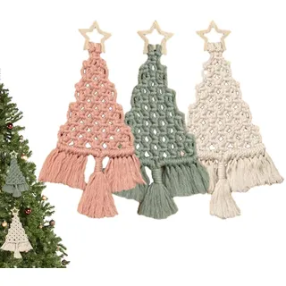 Amesor Weihnachtsbaum Makramee Set - Weihnachten Makramee Gewebter Baum Kit - Gewebte Makramee-Weihnachtsbäume - Handgefertigter Weihnachtsbaum, Heimdekoration Boho Behänge (1 Set-3 Stück)