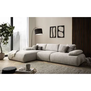 DOMO Collection Ecksofa 800 016, Sofa in L-Form, Armlehnfunktion und Staufach, Taschenfederkern, Modulsofa 324 x 188 x 80 cm (BxTxH), beige-schwarz - Beige