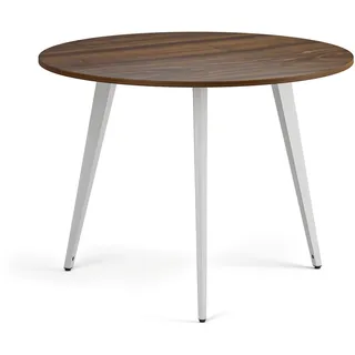 Couchtisch PRIMO VIBE, Durchmesser 100 cm, weißes Metallgestell, Nussbaum
