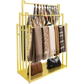 Freistehender Schalständer, Bodenständer gürtel aufbewahrung, Doppelseitiger Schalhalter Organizer für Bekleidungsgeschäft, Kleiderbügel für Schal Laken Gürtel Hijab Krawatten (Gold, 80X40X130CM)
