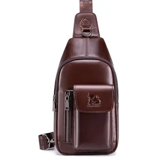 pundarika umhängetasche herren leder brusttasche herren sling bag,männer tasche Echtes Leder crossbody bag,tasche schultertasch multifunktional,Verstellbarer Schultergurt-Braun - Einheitsgröße