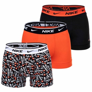 NIKE Herren Boxer Shorts, 3er Pack - Trunks, Logobund, Cotton Stretch Schwarz/Orange/Weiß M