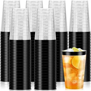 50er-packung Hartplastik-partybecher Mit Schwarzem Rand, 340 Ml/12 Oz Trinkbecher, Wiederverwendbare Partybecher, Elegante Party-weingläser Für Partys, Geburtstage, Hochzeiten Und Camping