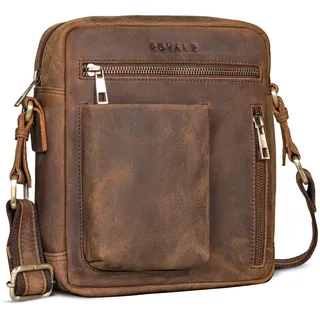 ROYALZ "Antonio Herren Umhängetasche Leder klein – Echtleder Crossbody Ledertasche für Männer im Vintage Look – kompakte Messenger Bag mit Reißverschluss;Farbe:Roma Cognac Braun - S