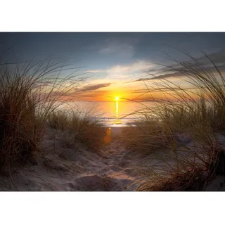 Runa Art Fototapete Strand Meer Sonnenuntergang Modern Vlies Wohnzimmer Schlafzimmer - Made in Germany - 308 x 220 cm Blau Orange 9032010a