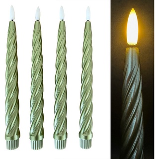 Online-Fuchs LED-Kerze 4 LED Stabkerzen im Set aus Echtwachs im TWIST Design (Metallic Rot, Silber Grün und Champagner), Inkl. Fernbedienung und Timer - 224 grün