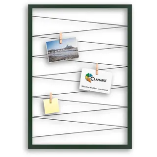 CLAMARO Bilderrahmen Collage Flex, 70 x 90 cm, Dunkelgrün, Wandaufhänger | MDF-Holzrahmen vollummantelt, vorgespannte Gummileine, Echtholz-Fotoklammern, für Fotos, Postkarten, Notizen