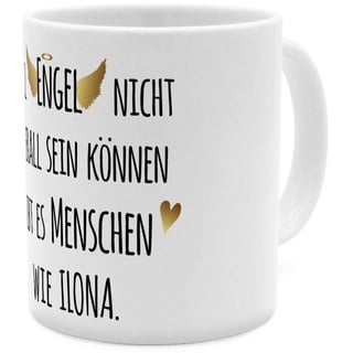 printplanet Tasse mit Namen Ilona - Motiv Engel überall - Namenstasse, Kaffeebecher, Mug, Becher, Kaffeetasse - Farbe Weiß