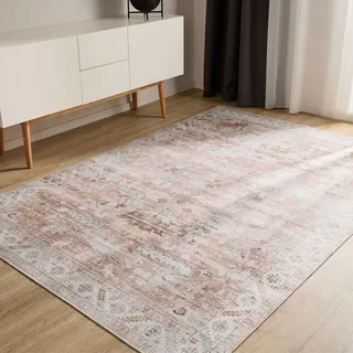 benuta Basic Waschbarer Teppich George - Rosa 80x150 cm - Kunstfaser - Rechteckig & im Style: Vintage, Elegant, Retro - Pflegeleicht für Wohnzimmer Schlafzimmer