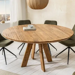 Runder Massivholz Esstisch GALAXY 120cm rund Mangoholz braun - Braun