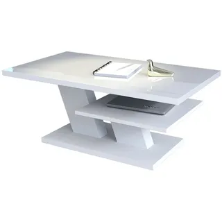 Mazzoni Couchtisch Cliff Weiß Hochglanz Tisch Wohnzimmertisch 110x60x45cm weiß