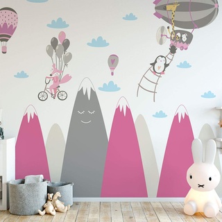 Wandaufkleber, selbstklebend, für Kinder, Riesen-Dekoration, skandinavische Berge für Kinderzimmer, Baby/Tiere, 50 x 90 cm