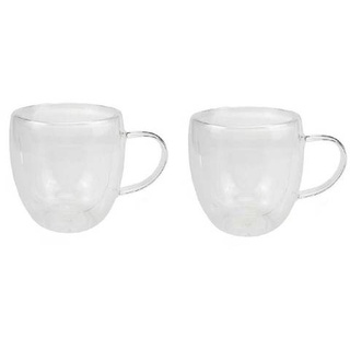 2er Set Doppelwandiges Thermoglas mit Henkel Teetassen Doppelwand Glas Kaffeetassen transparent 250 ml