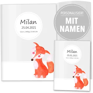 OLGS U-Heft und Impfpasshüllen 3-teilig Set Waldtiere Untersuchungsheft Hülle & Impfpasshülle personalisierbar mit eigenem Namen und Geburtsdatum (U-Heft Hüllen Set 3-teilig personalisiert, Fuchs)