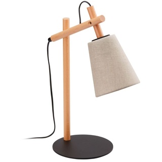 Tischleuchte Skandinavisch Holz Stoff E27 Natur Grau-Beige 46 cm hoch Schreibtischlampe Nachttischlampe