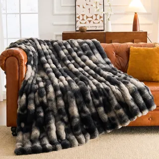 IKALIFE Kuscheldecke Flauschig Bubble Wolldecke 130x150cm Schwarz | Plüsch Felldecke, Weiche Kaninchenfell Decke, Warm Kunstfelldecke Felloptik, Fellimitat Wohndecke für Couch Sofa Winter