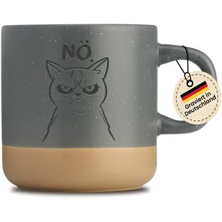 Tasse mit Gravur - “Nö” - Katze - für Morgenmuffel - Büro,Arbeit,Zuhause - Kaffeebecher,Teetasse - Geschenkidee - Witzig,lustig - Humor - Grau